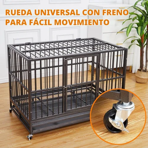 Vista 4 de Garvee Jaula para perros indestructible de 48 pulgadas, jaula para perros grande resistente con rueda