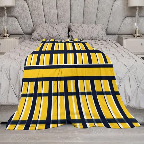 Vista 6 de Manta de rayas náuticas amarillas y azul marino, moderna, ultrasuave, manta de microfibra para sofá, cama para niños y adultos, 30 x 40 pulgadas