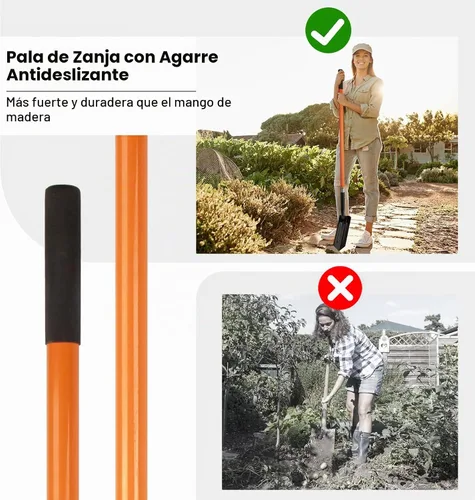 Vista 7 de Nohovu Pala de zanja para excavar, pala de trinchera de 4 pulgadas, pala de zanja resistente con mango de fibra de vidrio, 56 pulgadas
