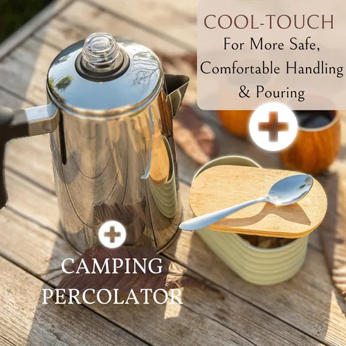 Vista 4 de Mixpresso - Estufa de café de acero inoxidable para 12 tazas 52 oz stainless steel percolator coffee pot for camping or home use, with cool-touch