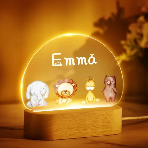 Vista 8 de VEELU Regalos personalizados para niños, luz nocturna con nombre personalizado con lindos animales, lámpara LED acrílica para bebé, regalo