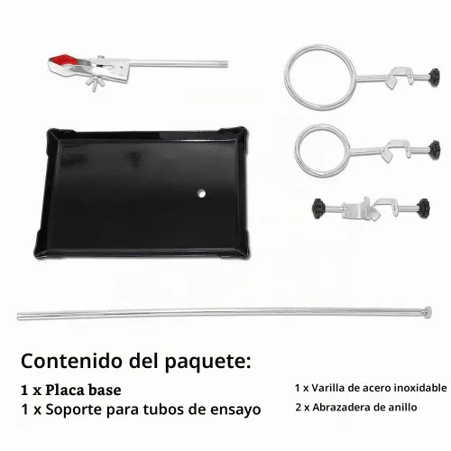 Vista 8 de Soporte de retorta de laboratorio para extracción por titulación - XMWangzi, con una abrazadera de bureta y 2 abrazaderas de anillo de matraz