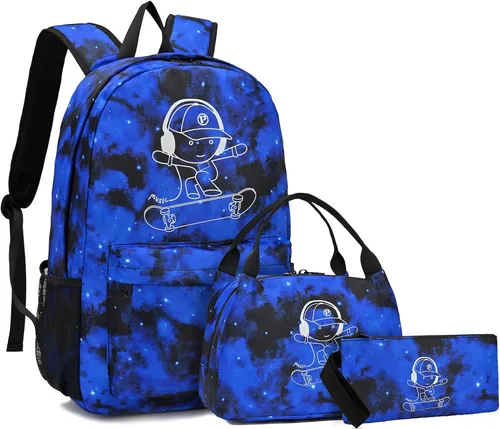 Vista 9 de Mochila escolar para niños, mochila escolar para niños, primaria, primaria, secundaria, con bolsa de almuerzo y estuche para lápices, mochila ligera