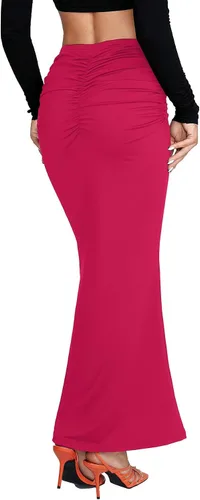 Vista 2 de OPOIPIN Falda larga sexy de cintura alta fruncida para mujer