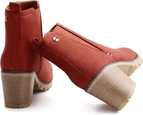 Vista 5 de JABASIC - Botines casuales de ante para mujer con tacón de bloque, botas de meter tipo Chelsea