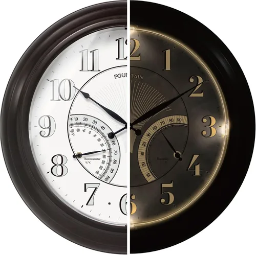 Vista 11 de Reloj iluminado para interiores y exteriores de 18 pulgadas con sensor inteligente y luz nocturna, impermeable, reloj de pared grande con termómetro