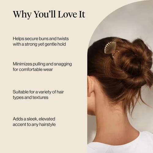 Vista 3 de Kitsch Horquilla francesa para mujer, accesorios para el cabello dorado con Concha de almeja