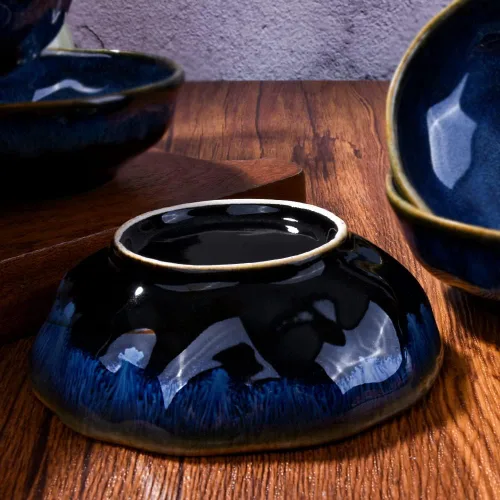 Vista 7 de Juego de 6 platos de cerámica para salsa de soja para condimentos de sushi (horno azul)