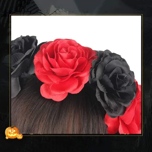 Vista 3 de ANIUHL Diadema mexicana con corona de rosas para mujer con velo muerto