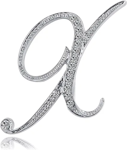Vista 18 de ETHOON Broche de letras con inicial de diamantes de imitación para mujer, manualidades, plateado A-Z