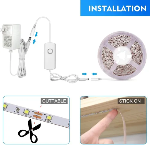 Vista 5 de MYPLUS - Tira de luces LED de color blanco, 16.4 pies, luz diurna blanca de 6000 K, cinta de luces LED con 700 lúmenes regulables y 300 LEDs, tira