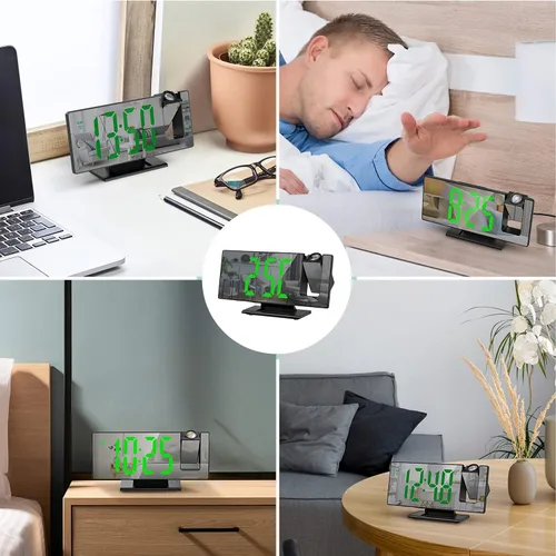Vista 8 de ORIA Reloj despertador de proyección, reloj despertador electrónico LED, reloj despertador de escritorio con espejo de 7.8 pulgadas con temperatura
