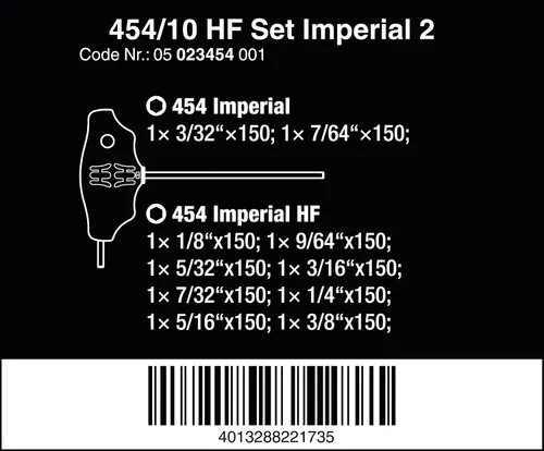 Vista 2 de 454/10 HF Imperial 2 Screwdrvr Mango en T Hex-Plus 10 piezas