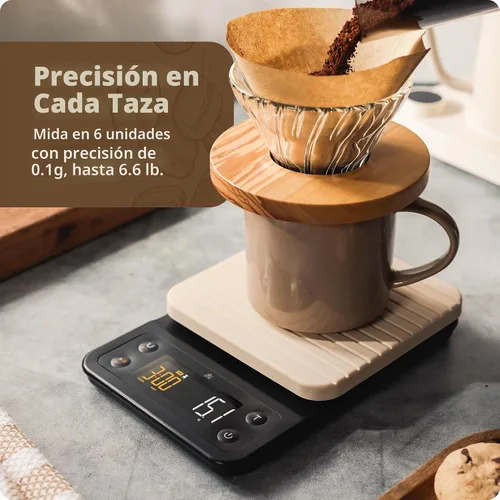 Vista 3 de Greater Goods Báscula de café con temporizador, precisión de 0.004 oz para Abedul