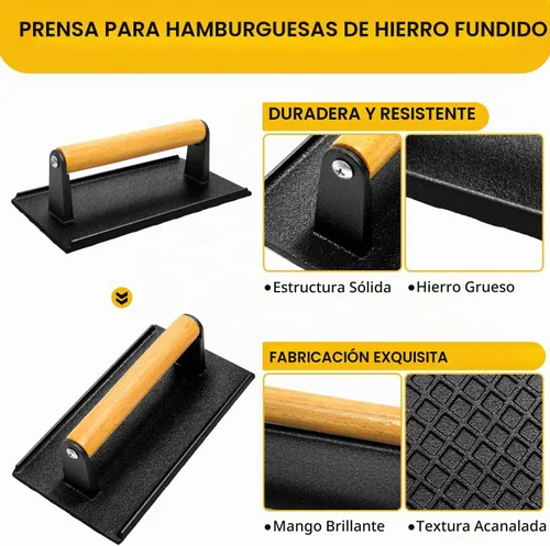 Vista 2 de AIVIKI - Prensa para hamburguesas, prensa para hamburguesas Smash para plancha Blackstone, hierro fundido resistente rectangular de 8.2x4.2 pulgadas