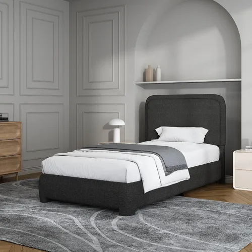 Vista 29 de BarnFurin Base de cama individual con cabecero, cama de plataforma tapizada Cloud Boucle, esquinas redondeadas suaves, no necesita somier, Beige