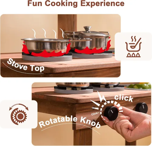 Vista 7 de ROBUD Cocina de barro para niños al aire libre, cocina de madera al aire libre, cocina de barro para niños con fregadero y grifo extraíbles