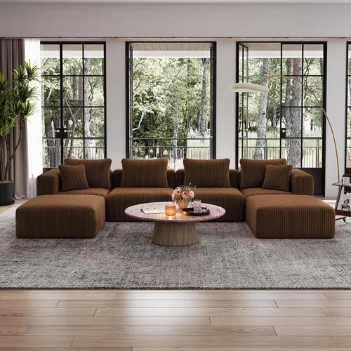 Vista 32 de Avenco Sofá seccional modular de 6 asientos de 141 pulgadas, tela de pana Negro