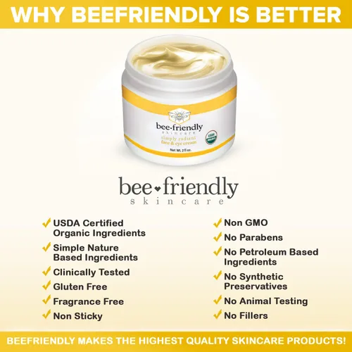 Vista 4 de Crema para rostro y ojos Beefriendly 100% todo natural, 85% hidratante orgánico, todo en una, crema para cara, ojos, cuello, escote, 2 oz