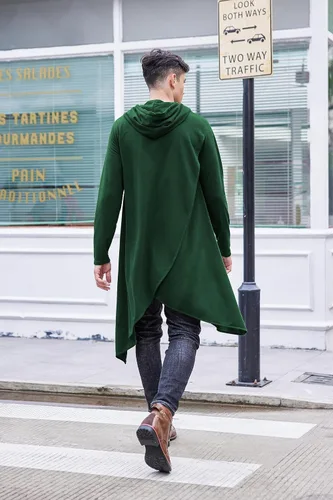 Vista 4 de Coofandy - Sudadera con capucha estilo poncho casual para hombre, con dobladillo asimétrico