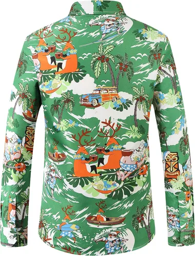 Vista 2 de SSLR - Camisas de Navidad para hombre, manga larga, hawaianas