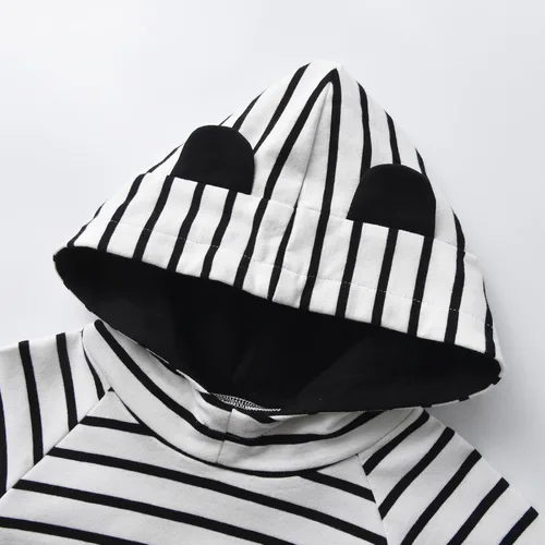 Vista 2 de Conjunto de sudadera con capucha de manga larga a rayas para bebés y niños pequeños