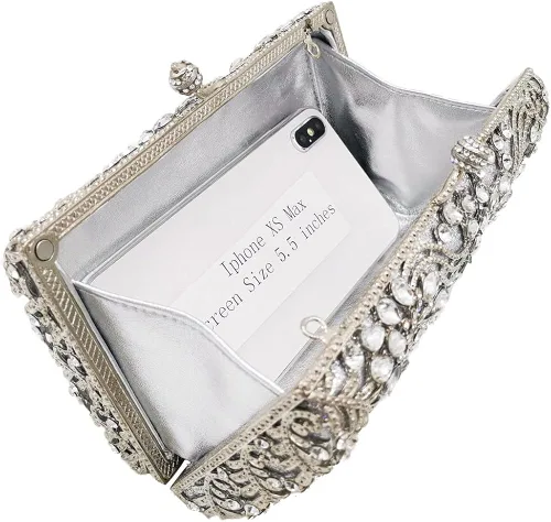 Vista 3 de Boutique De FGG Bolsos de noche de flores para mujer, bolso de mano de cristal, bolso de boda y bolso de fiesta nupcial