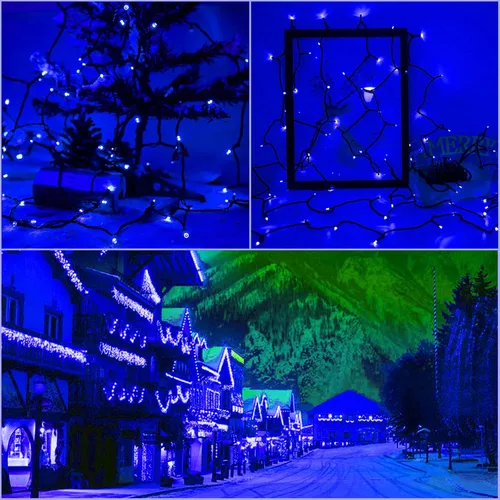 Vista 7 de Guirnalda de luces solares azules impermeables para exteriores, paquete de 2 unidades de 144 pies, 400 LED con 8 modos de impermeabilidad IP44