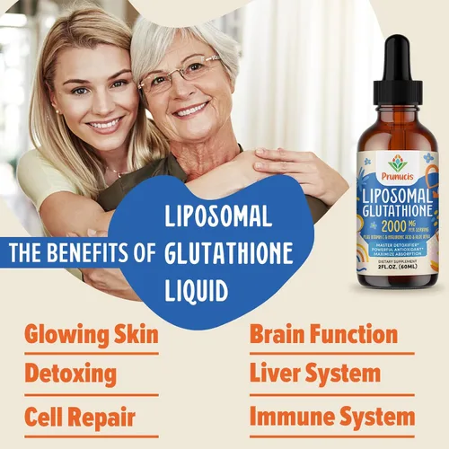 Vista 7 de Prunucis Líquido de glutatión liposomal de 2000 MG, 98% de absorción, suplemento activo de L-glutatión, apto para veganos, potente complejo