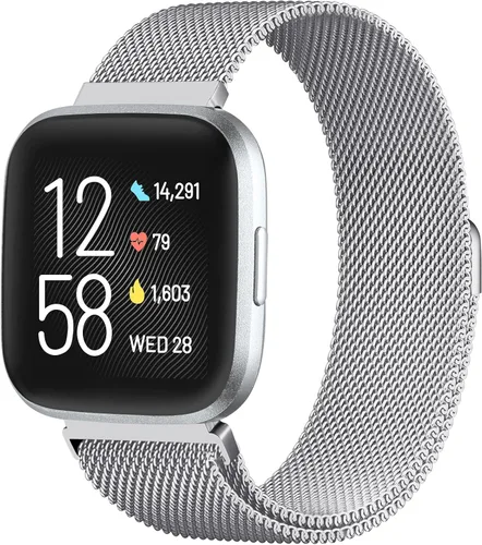 Vista 10 de Bandas de metal compatibles con reloj inteligente Fitbit Versa/Versa Lite/Versa 2 para mujeres y hombres, correa de repuesto de malla de acero Negro