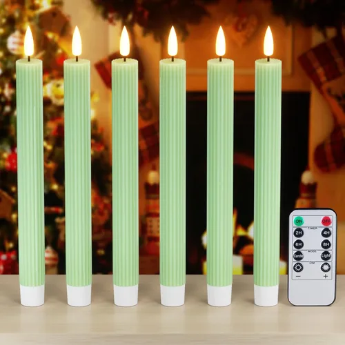 Vista 11 de Wondise Velas Cónicas Sin Llama con Control Remoto Temporizador, Candelabros Rojos Cerosos Reales a Batería Velas LED de Mecha 3D para Decoración