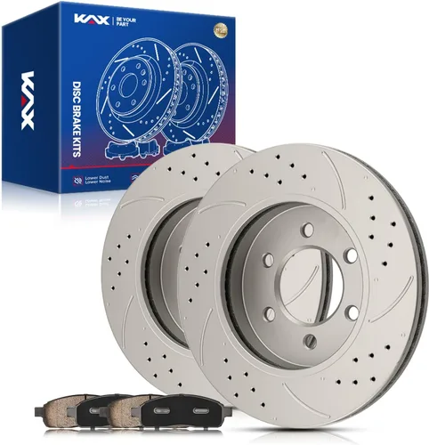 Vista 75 de Kit de freno delantero KAX, rotores de freno ranurados y con hendiduras, pastillas de freno cerámicas Compatible con Honda Accord 1990 1991 1992