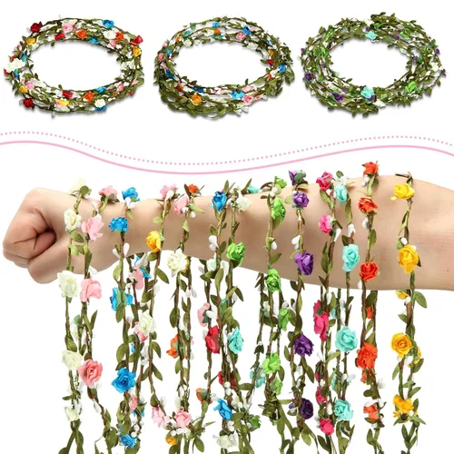 Vista 3 de WILLBOND 28 diademas de corona de flores, coronas de guirnalda floral ajustables para adultos, fiestas de hadas, cumpleaños y recuerdos de fiesta