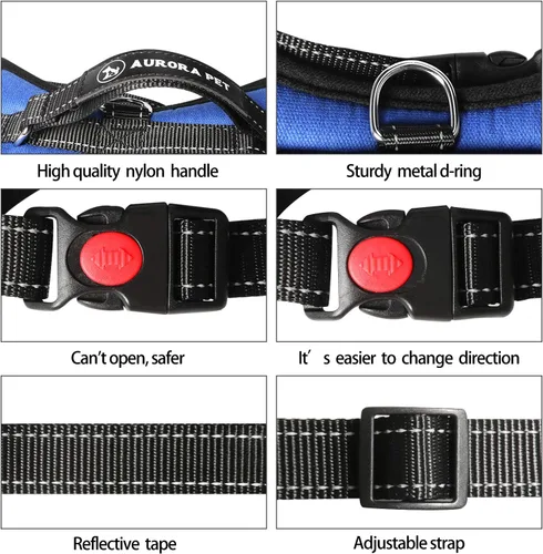Vista 2 de Aurora Pet Arnés para perro, arnés ajustable para mascotas, chaleco reflectante 3M, asa de fácil control y dos accesorios para correa para perros