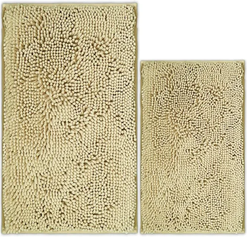 Vista 45 de Juego de 2 tapetes de baño de chenilla, superabsorbentes, con fuerte respaldo antideslizante de PVC, tapetes de baño para baño, peludos