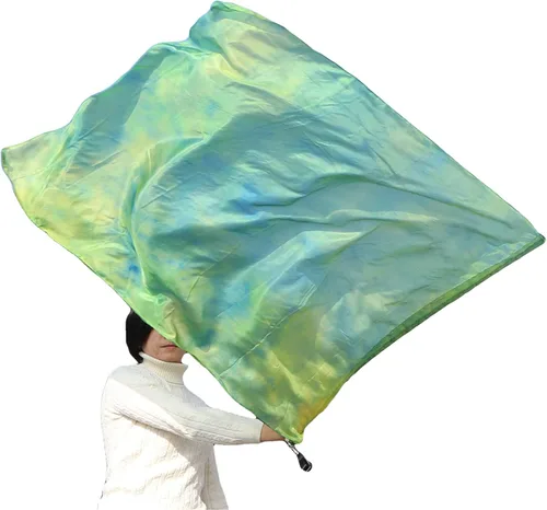 Vista 13 de Winged Sirenny Bandera de seda Poi, 50 pulgadas rectangular de seda giratoria, bandera de alabanza profética adoración adoración danza (aventura B)