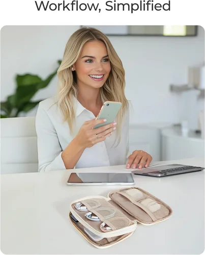 Vista 6 de BAGSMART Electronics Organizer Travel Case for Cords Chargers Phones, Beige