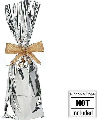 Vista 2 de MT Products Bolsas de regalo metálicas de Mylar color vino plata/rojo para botellas, ideal para un tirador de vino (25 piezas)