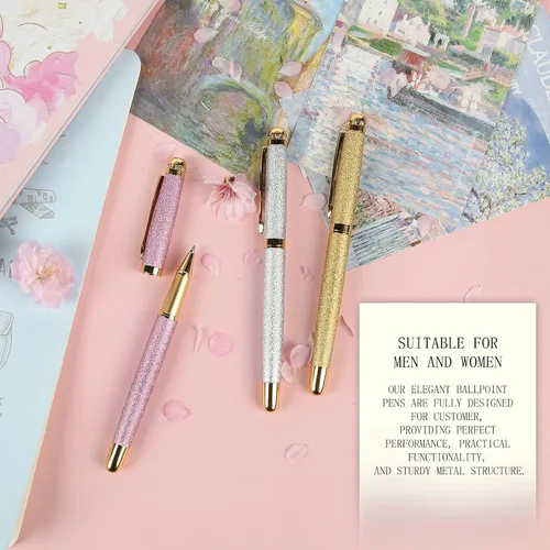 Vista 5 de Bolígrafos de tinta líquida Rollerball, el mejor set de regalo de bolígrafo de bola de lujo para hombres y mujeres, bolígrafo recargable de tinta