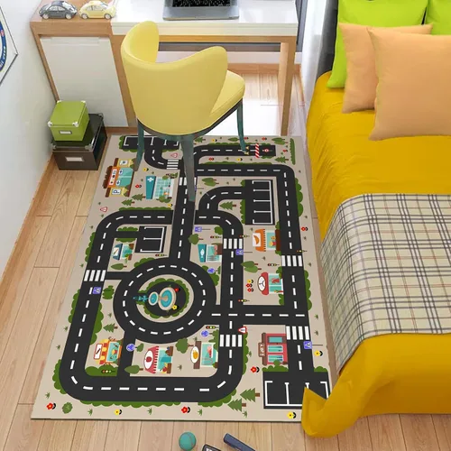 Vista 3 de Alfombra ABC Analógica para Niños Sala de Juegos Alfombra de Juego de Autos Alfombra de Carretera de Vida Urbana para Autos Divertido Mapa de Ciudad