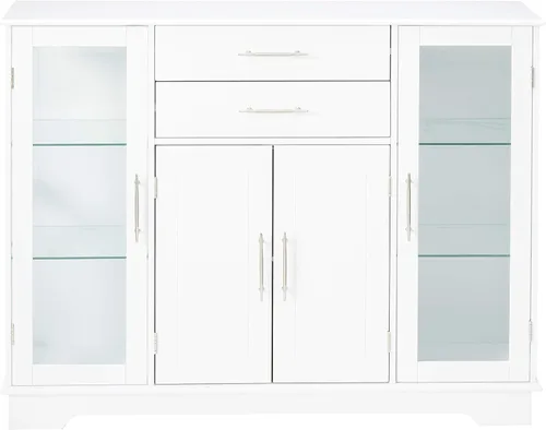 Vista 4 de Kings Brand - Gabinete modular de almacenamiento de cocina con puertas de vidrio, color blanco