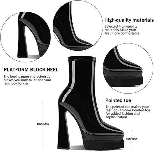 Vista 2 de Goiphrri Double Layer Platform Ankle Boots for Women Pointed Toe High Heel pointed toe chunky Combat Boots Mid Claf