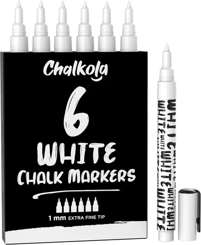 Vista 13 de Chalkola Marcadores de tiza blanca - Bolígrafos de tiza líquida de borrado en seco para pizarrón, pizarra negra, ventana, cafetería, parabrisas