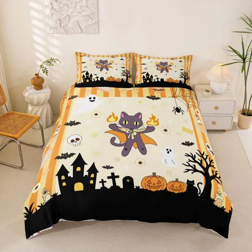 Vista 22 de Erosebridal Halloween Castle Pumpkin Duvet Cover Set Spooky Floral Cartoon Twin Bedding Sets for Girls Kids Boys Vintage Spooky Comforter Cover