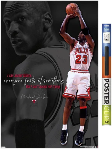 Vista 15 de Trends International Michael Jordan - Póster de pared con texto en inglés «Can't Accept Not Trying», 14.725 x 22.375 pulgadas, versión enmarcada