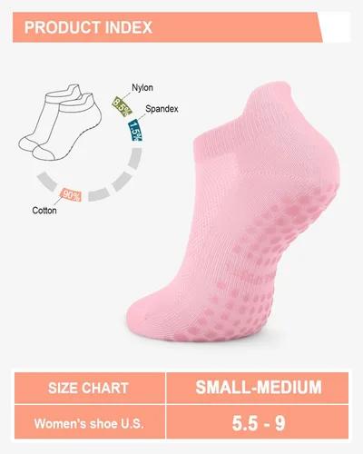 Vista 5 de 6 pares de calcetines de agarre de pilates para mujer, calcetines atléticos antideslizantes para yoga, barre, ballet, descalzo, entrenamiento