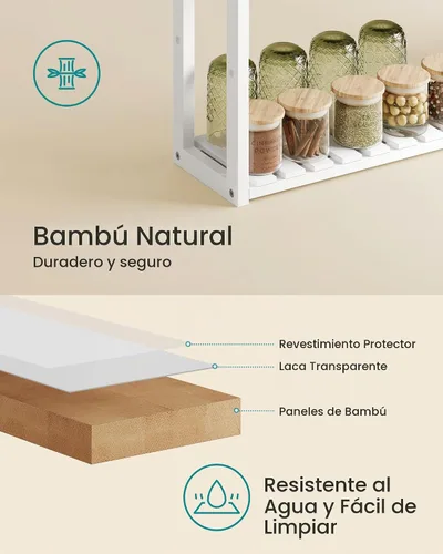 Vista 6 de SONGMICS Estantería de bambú para baño, con 3 niveles ajustables para plantas, de montaje en pared o de pie, para la sala de estar, balcón, cocina