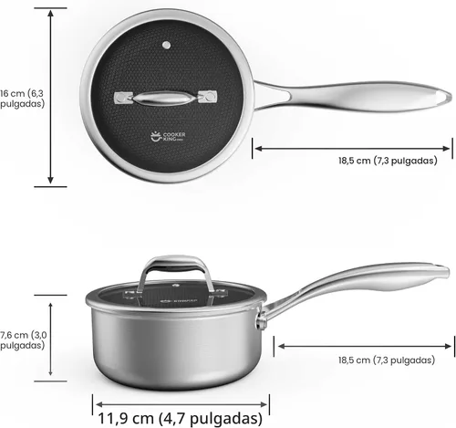 Vista 7 de COOKER KING Cacerola de acero inoxidable de 1.5 cuartos de galón, sartén antiadherente, olla de cerámica con tapa de vidrio templado, olla