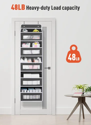 Vista 5 de Organizador de Almacenamiento de Bolsillos Mejorado para Puerta, 5 Estantes de Organizadores Colgantes para Puerta con 10 Bolsillos de Gran