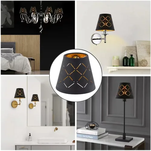 Vista 4 de Senmao Home Decor Juego de 6 pantallas de lámpara pequeñas, pantallas de araña de 3 x 6 x 5 pulgadas, tela de lino negro, mini pantallas de lámpara